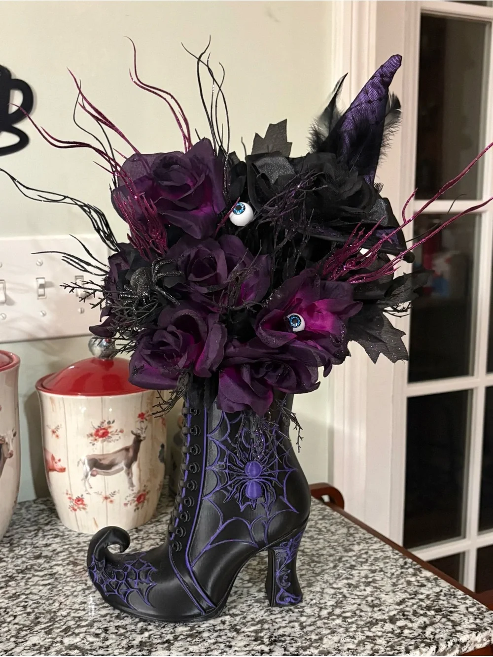 Black & Purple Gothic Witch Boot Floral Arrangement - Brand